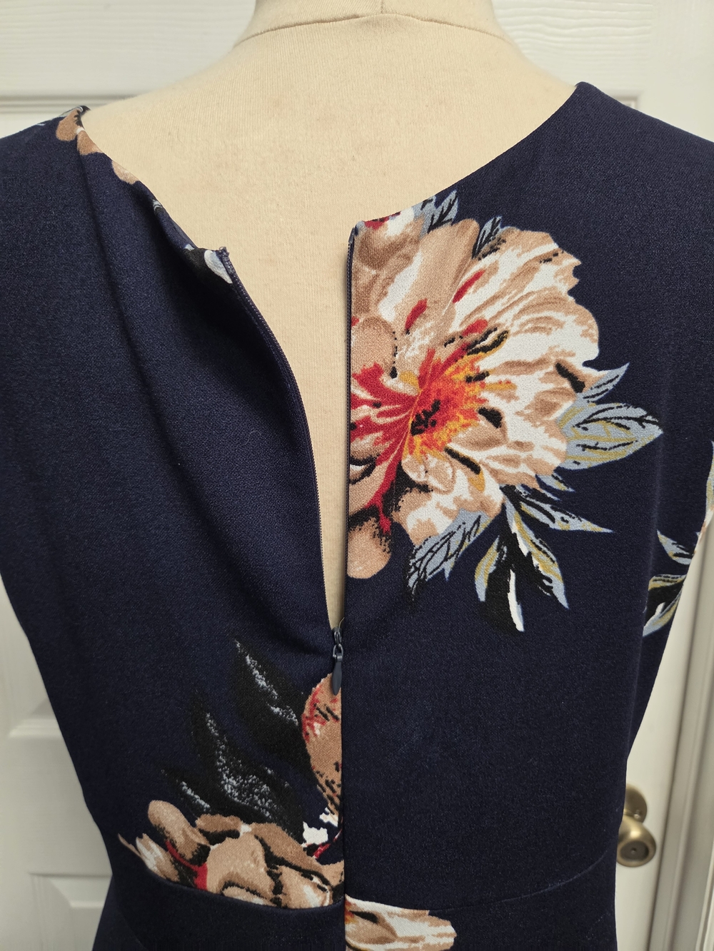 Navy Floral V-Neck A-Line Dress - Picture 4 of 8